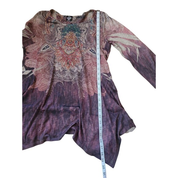 Cal Style Tunic Top Womens M Whimsigoth Vintage Y2K Brown Asymmetric Medallion - Picture 7 of 9